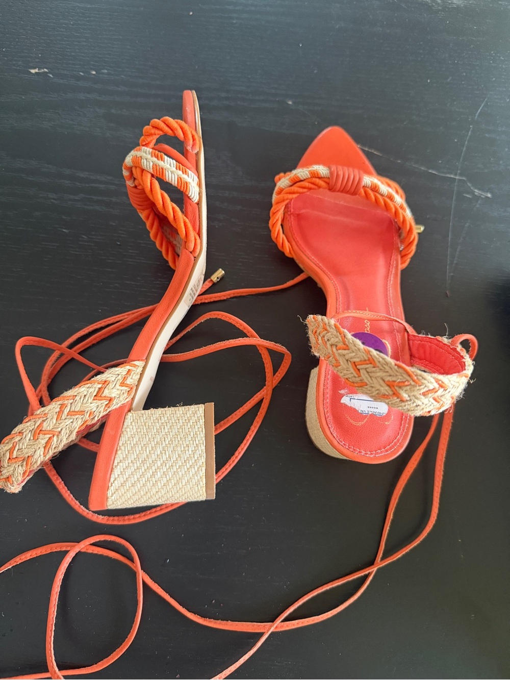 Sergio Rossi Orange Braided Rope-Tie Slingback Heels - Picture 3 of 3